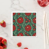 Christmas Botanical Red and Green Florals スタンダードカクテルナプキン (インサイチュ)