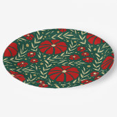Christmas Botanical Red and Green Florals ペーパープレート (アングル)