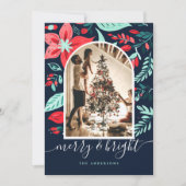 Christmas  Botanical Red Floral Blue Arch Photo シーズンカード (正面)