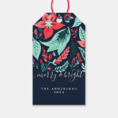 Christmas Botanical Red Floral Blue Holiday ギフトタグ (正面)