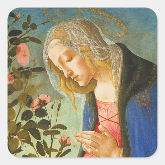 Christmas Botticelli Madonna and Child  スクエアシール (正面)