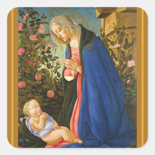 Christmas Botticelli Madonna and Child  スクエアシール (正面)