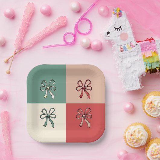 christmas bow conquette ペーパープレート (パーティー)