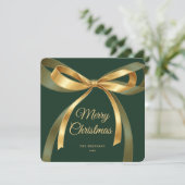 Christmas Bow Elegant Green Gold Festive シーズンカード (スタンド正面)