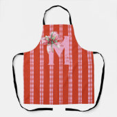 Christmas Bow Initial Name Pink Red エプロン (正面)