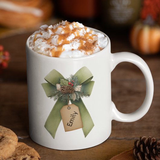 Christmas Bow Mug – Personalized Festive Name Mug コーヒーマグカップ