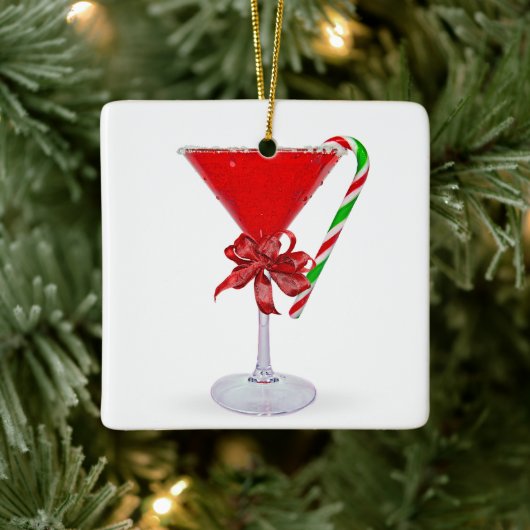 Christmas Bow On Martini Cocktail セラミックオーナメント (ツリー)