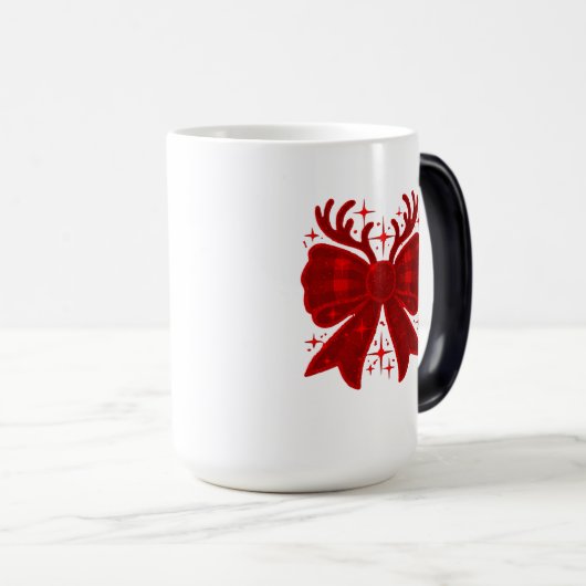 Christmas Bow Plaid Pattern Red モーフィングマグカップ (正面右)