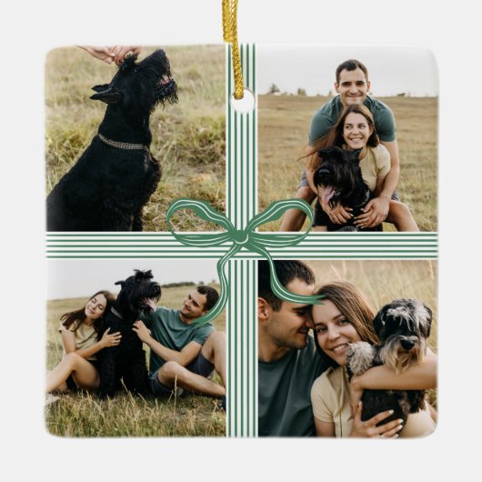 Christmas Bow Present Photo Collage Keepsake  セラミックオーナメント (正面)