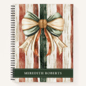 Christmas Bow Rustic Stripes Personalized ノートブック (正面)