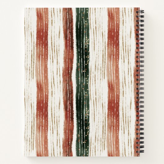 Christmas Bow Rustic Stripes Personalized ノートブック (裏面)