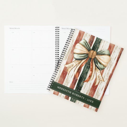Christmas Bow Rustic Stripes Personalized プランナー手帳 (ディスプレー)