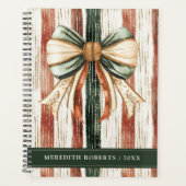 Christmas Bow Rustic Stripes Personalized プランナー手帳 (正面)