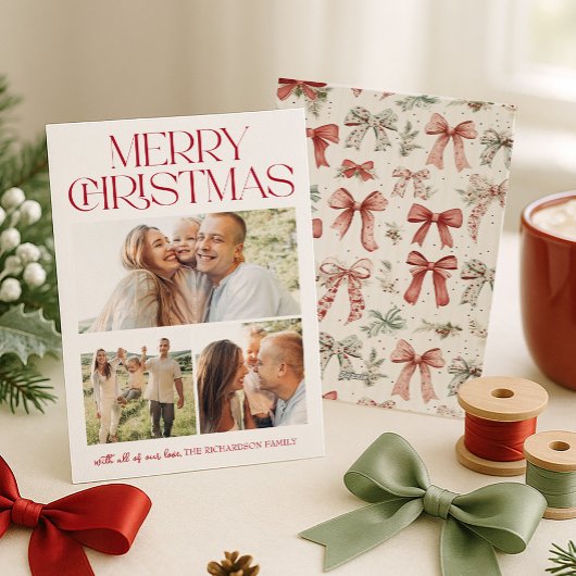 Christmas Bow Three Photo シーズンカード