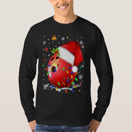 Christmas Bowling Ball Santa Hat Funny Sport Xmas  Tシャツ (正面)