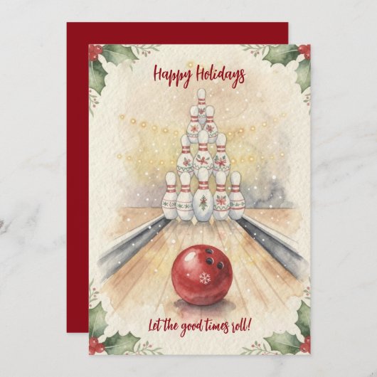 Christmas Bowling Holiday Greeting Cards シーズンカード (正面/裏面)