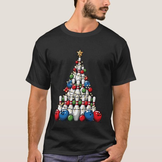 Christmas Bowling Pin Ball Tree Xmas Funny Men Boy Tシャツ (正面)