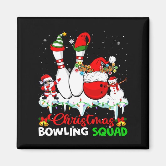 Christmas Bowling Squad Dabbing Santa Elf Bowling  マグネット (正面)