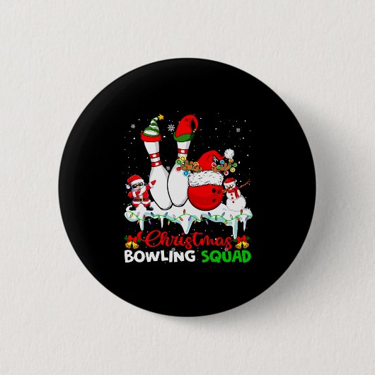 Christmas Bowling Squad Dabbing Santa Elf Bowling  缶バッジ (正面)