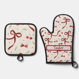  Christmas bows All-Over Print Apron, Medium 鍋つかみ&鍋敷きセット