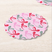 Christmas bows green pink whimiscal hand drawn ペーパーコースター (アングル)