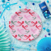 Christmas bows green pink whimiscal hand drawn ペーパープレート (パーティー)