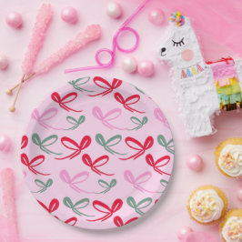 Christmas bows green pink whimiscal hand drawn ペーパープレート