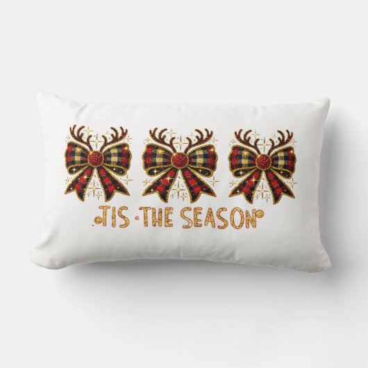 Christmas Bows Plaid Bows Red ランバークッション (正面)