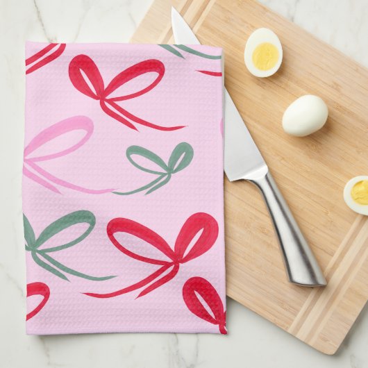 Christmas Bows Reversible Color キッチンタオル (四つ折り)