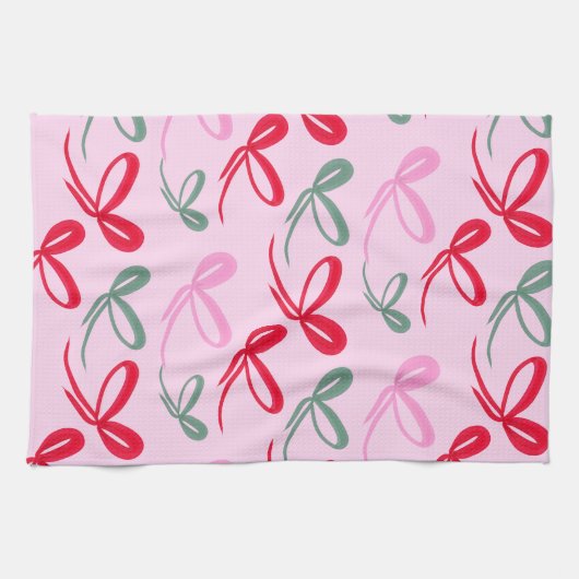 Christmas Bows Reversible Color キッチンタオル (横)