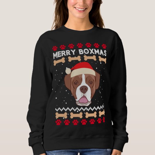 Christmas Boxer Dog Santa Hat Ugly Xmas Merry Boxm スウェットシャツ (正面)