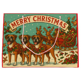 Christmas Boxer Dogs Gift Bag ラージペーパーバッグ