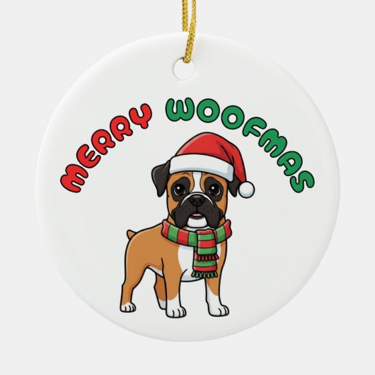 Christmas Boxer Ornament: Merry Woofmas セラミックオーナメント (正面)