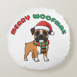 Christmas Boxer Round Pillow: Merry Woofmas ラウンドクッション