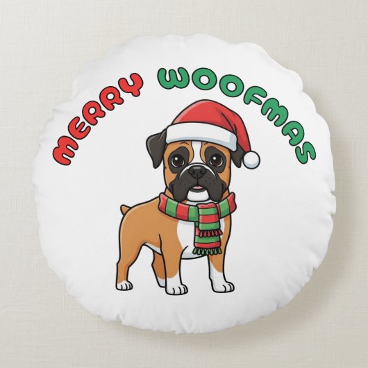 Christmas Boxer Round Pillow: Merry Woofmas ラウンドクッション (正面)