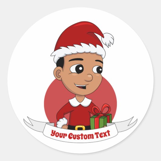 Christmas boy cartoon classic round sticker ラウンドシール (正面)