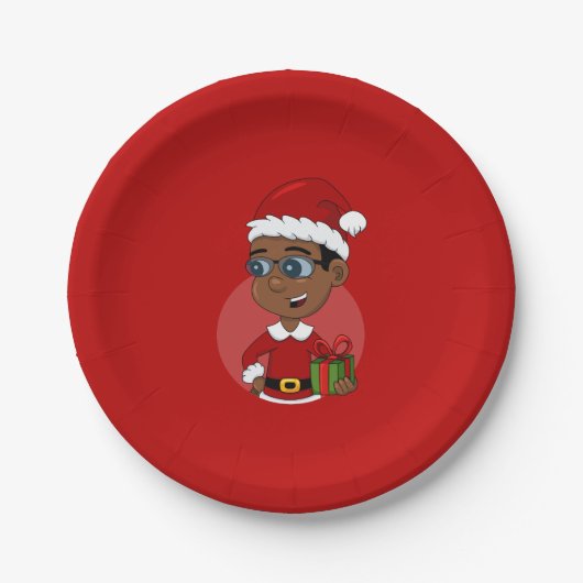 Christmas boy cartoon paper plates ペーパープレート (正面)
