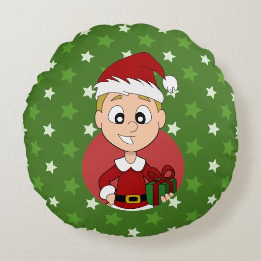 Christmas boy cartoon round pillow ラウンドクッション (正面)