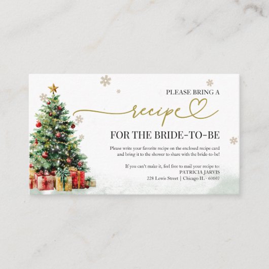 Christmas Bridal Shower Recipe Request エンクロージャーカード (正面)
