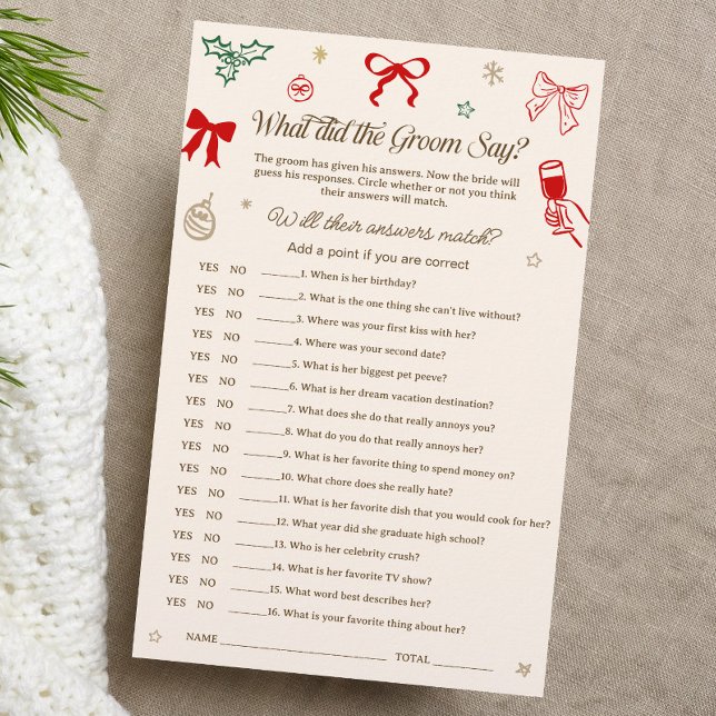 Christmas Bridal Shower What Did He Say Game (クリエイターアップロード済み)
