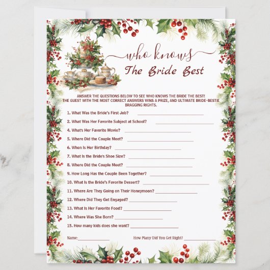 Christmas Bridal Shower who knows the bride Games (正面)