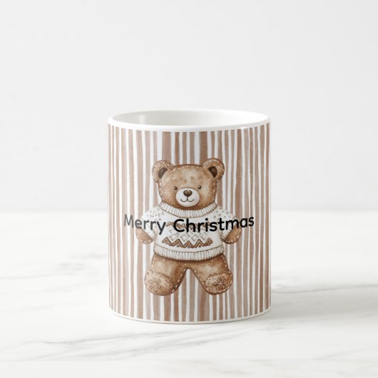 Christmas Brown Cream Teddy Bear Stripes コーヒーマグカップ (中央)