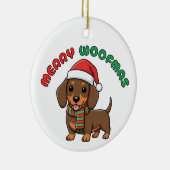 Christmas Brown Dachshund Ornament: Merry Woofmas セラミックオーナメント (右)