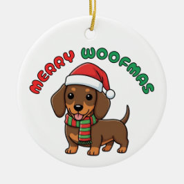 Christmas Brown Dachshund Ornament: Merry Woofmas セラミックオーナメント