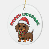 Christmas Brown Dachshund Ornament: Merry Woofmas セラミックオーナメント (左)
