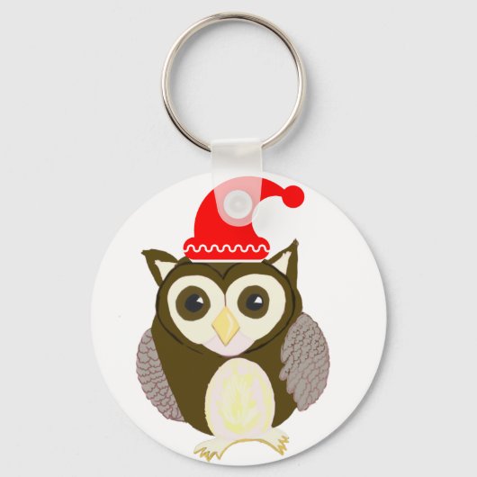 Christmas Brown Owl with Santa キーホルダー (正面)
