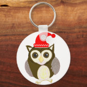 Christmas Brown Owl with Santa キーホルダー (正面)