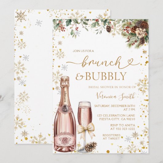 Christmas Brunch & Bubbly Champagne Bridal Shower 招待状 (正面/裏面)
