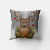 Christmas Buck Wearing a Glowing Wreath クッション (裏面)