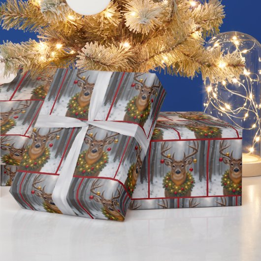 Christmas Buck Wearing a Wreath ラッピングペーパー (クリスマス)